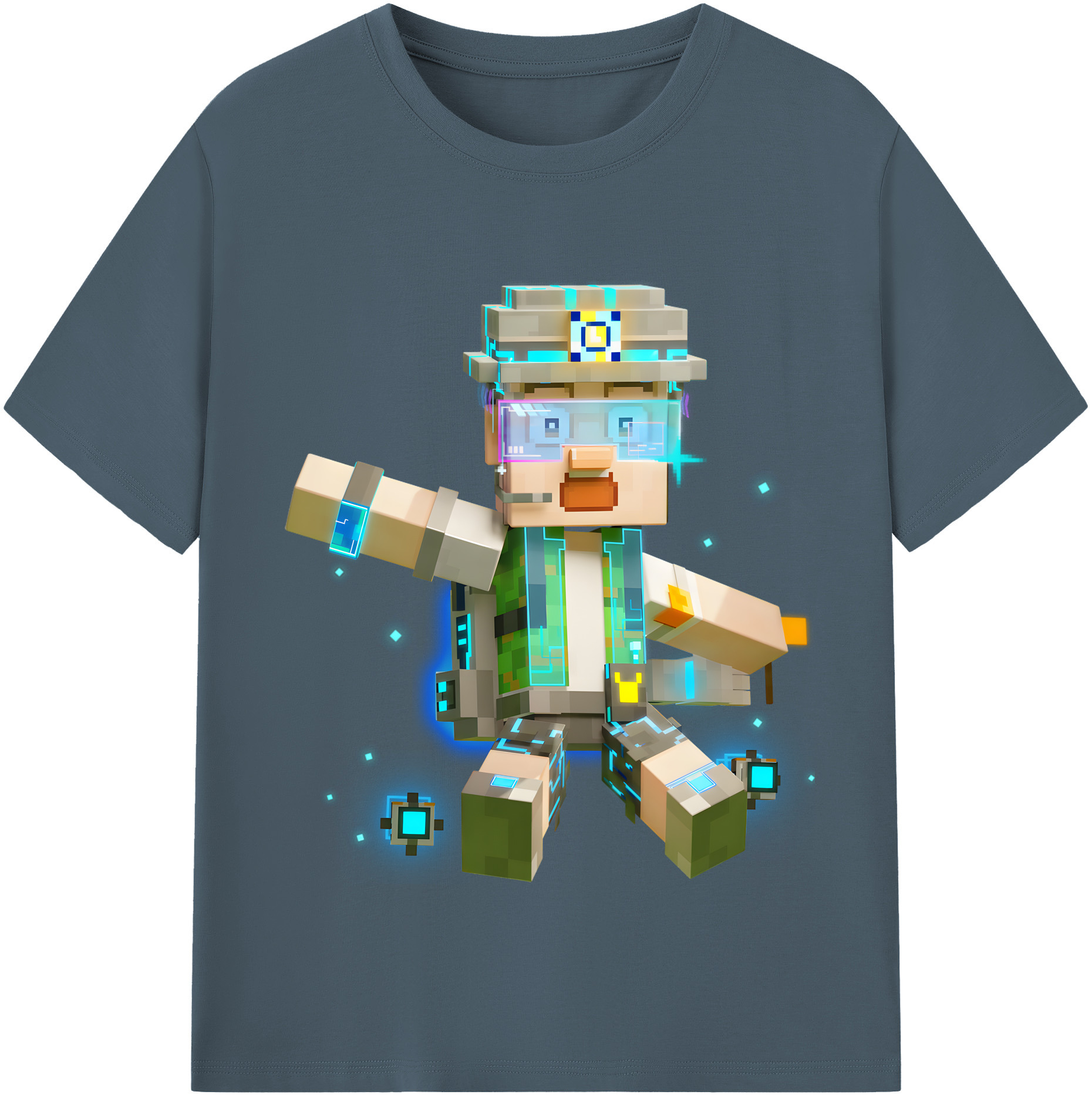 （画像用） マインクラフト ブロックの世界 Minecraft MC Block world 綿100％半袖Tシャツ（フロントプリント）